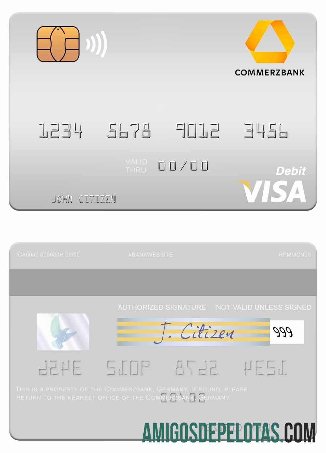 Cartão de débito Visa do Commerz Bank da Alemanha modelo